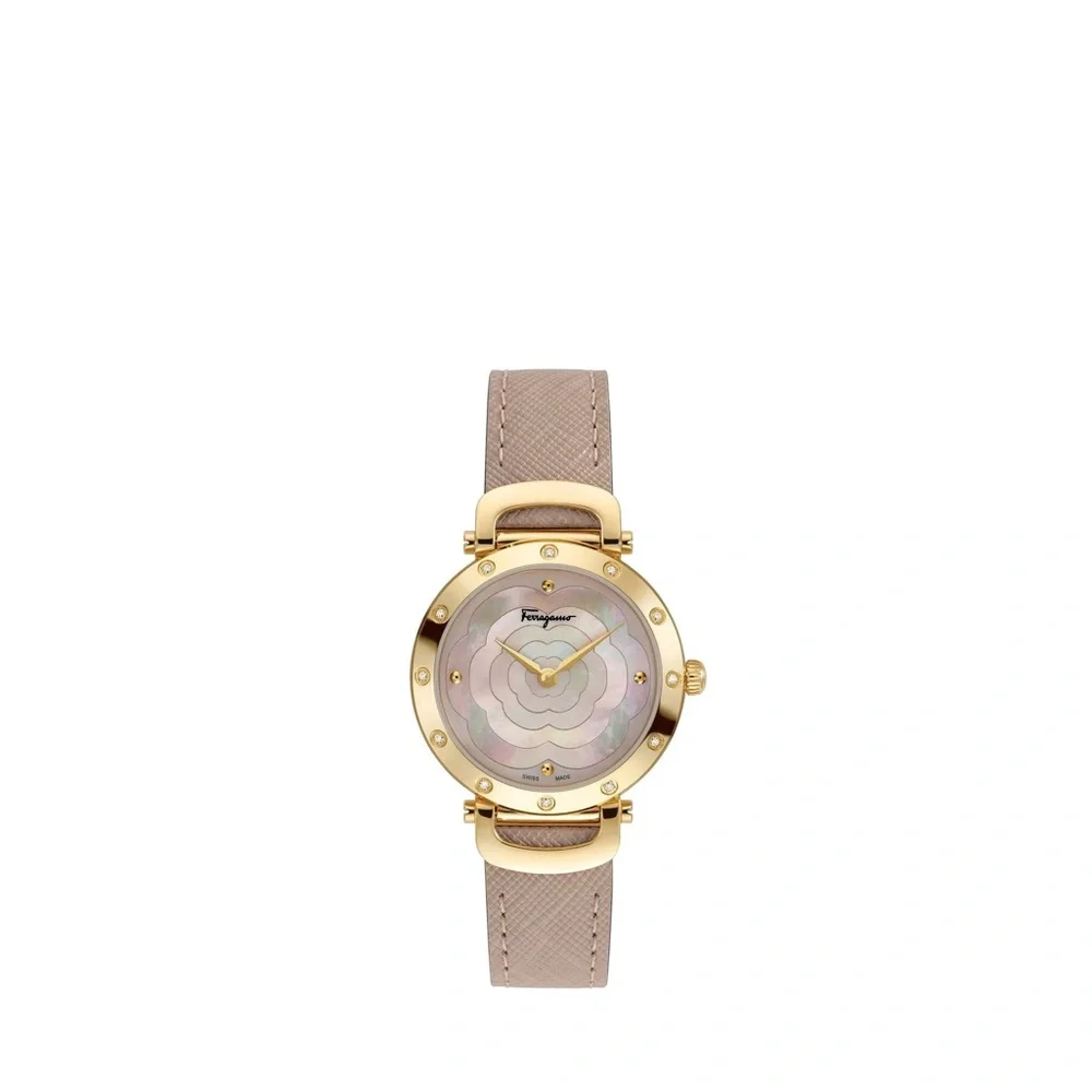 Salvatore Ferragamo Style Ladies Quartz Watch Pink Mother of Pearl Dial